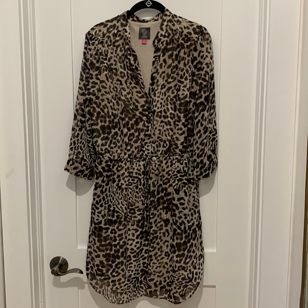 Vince Camuto Leopard Print Shirt Dress in Tan and Black